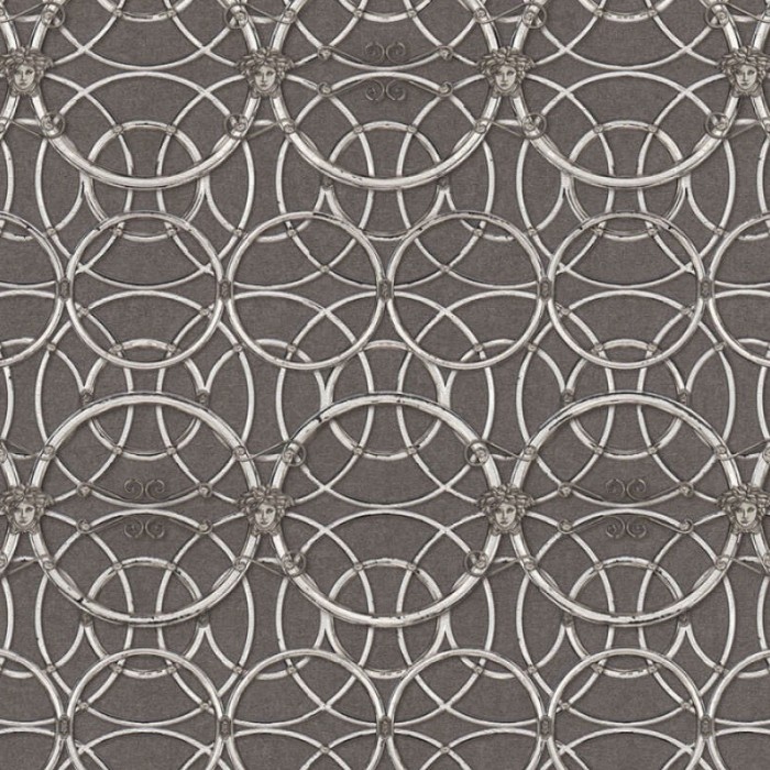 Versace|Papel pintado barroco clásico metalizado con círculos grises y plata|Papel Pintado