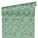 Versace|Baroque classic wallpaper with metallic circles in green and gold|Wallpaper