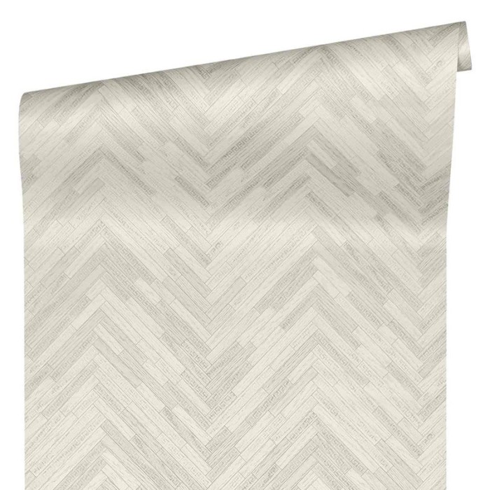 Versace|Papier peint bois sculpté motif chevrons gris brillant|Imitation Bois