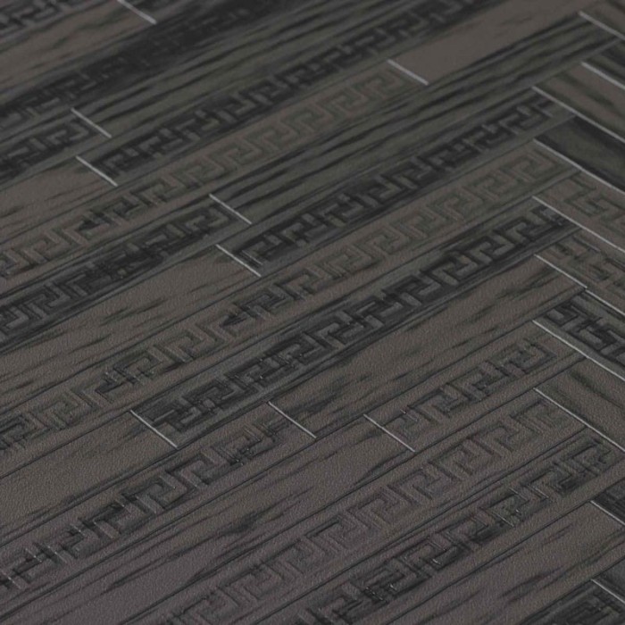Versace|Geschnitzte Holz Tapete Fischgrät grau und schwarz|Holzimitat