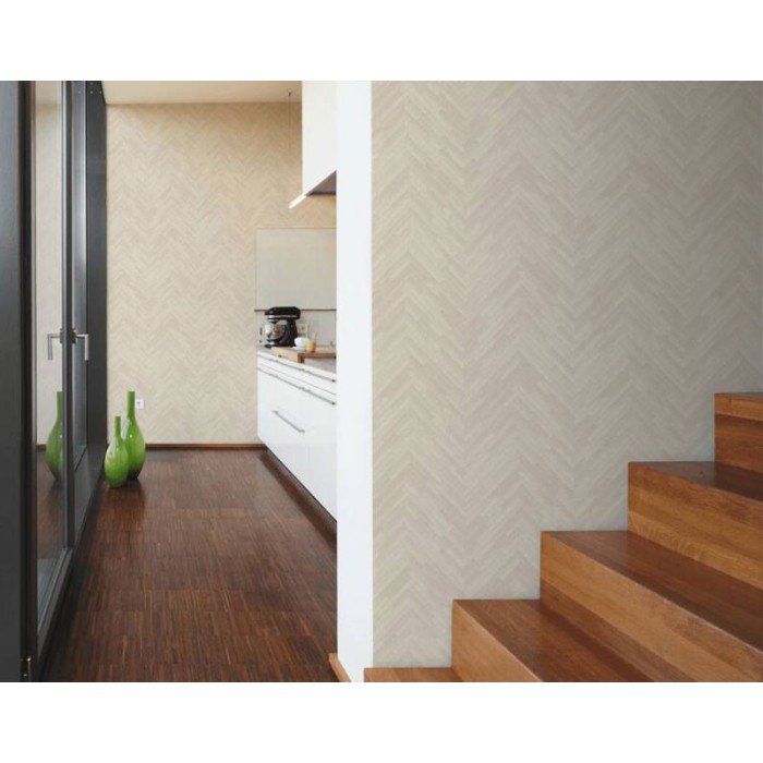 Versace|Papier peint bois sculpté motif chevrons beige crème|Imitation Bois