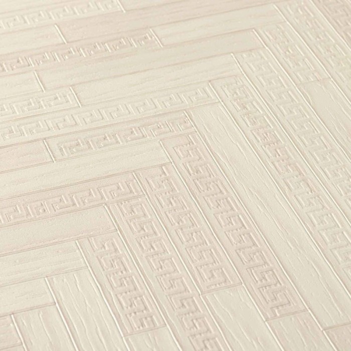 Versace|Carved wood wallpaper in herringbone beige cream|Wood Imitation