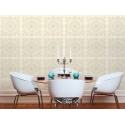 Versace|Baroque wallpaper with floral circles in beige and white|Wallpaper