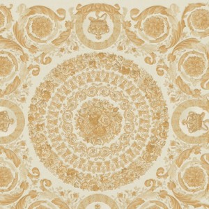 Versace|Barock Tapete mit floralen Kreisen gold und schwarz|Tapeten