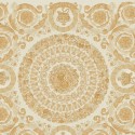 Versace|Baroque wallpaper with floral circles in beige and gold|Wallpaper