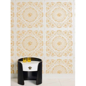 Versace|Barock Tapete mit floralen Kreisen gold und schwarz|Tapeten 2