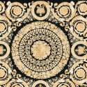 Versace|Papel pintado barroco con círculos florales dorado y negro|Papel Pintado