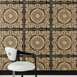 Versace|Baroque wallpaper with floral circles in gold|Wallpaper 2