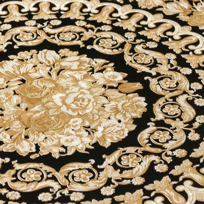 Versace|Papel pintado barroco con círculos florales dorado y negro|Papel Pintado