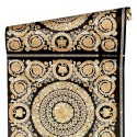 Versace|Baroque wallpaper with floral circles in gold and black|Wallpaper