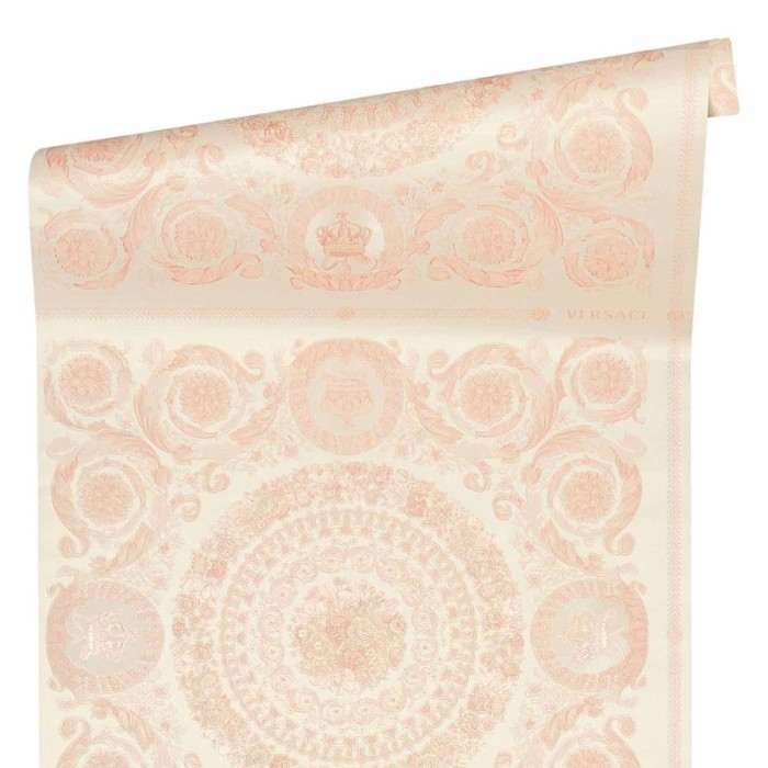 Versace|Barock Tapete mit floralen Kreisen rosa perlmutt|Tapeten