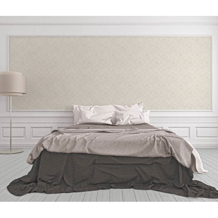 Versace|Papel pintado clásico ornamental blanco crema metalizado|Papel Pintado
