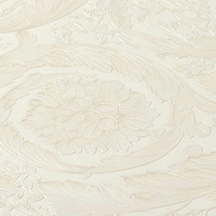 Versace|Papel pintado clásico ornamental blanco crema metalizado|Papel Pintado