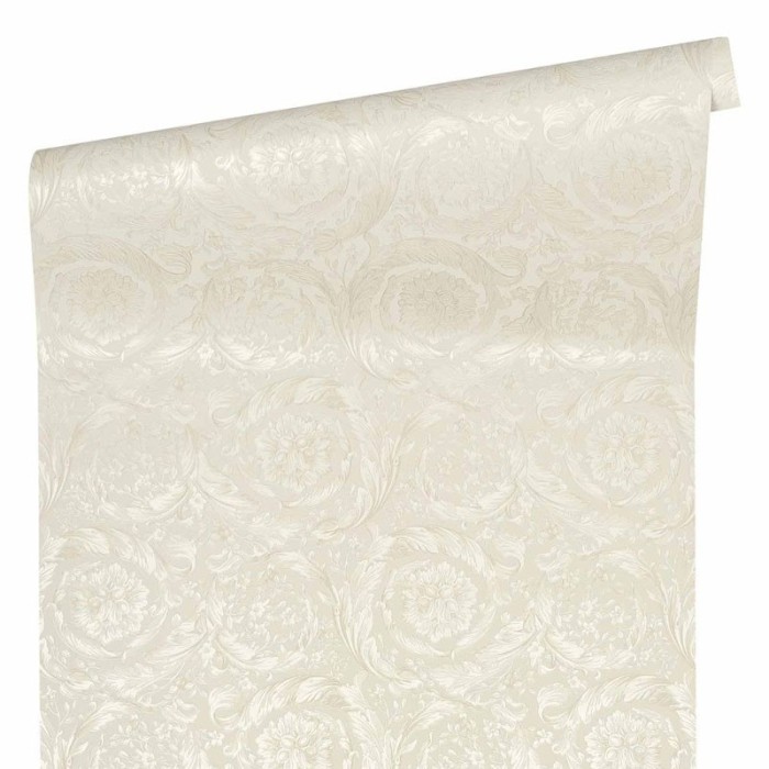 Versace|Papel pintado clásico ornamental blanco crema metalizado|Papel Pintado