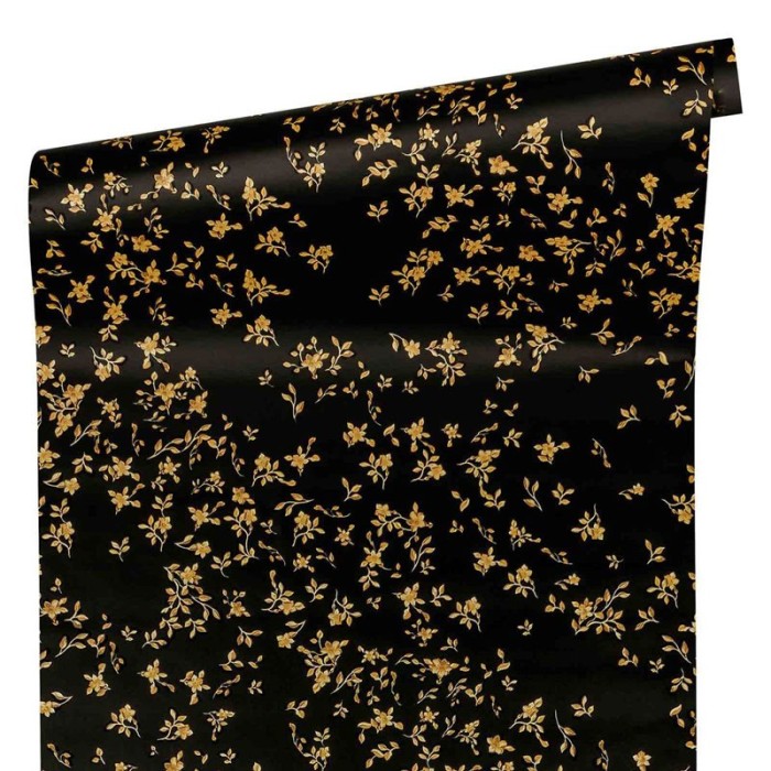 Versace|Wallpaper small flowers black and gold metallic|Wallpaper