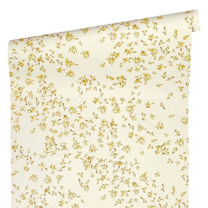 Versace|Papel pintado flores pequeñas blanco y dorado metalizado|Papel Pintado