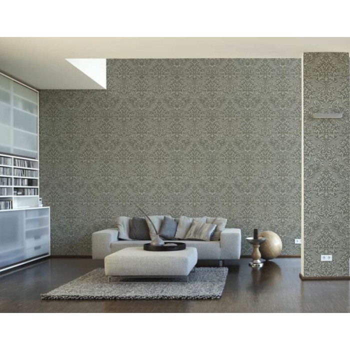 As Creation|Damask medallions wallpaper glossy grey|Wallpaper