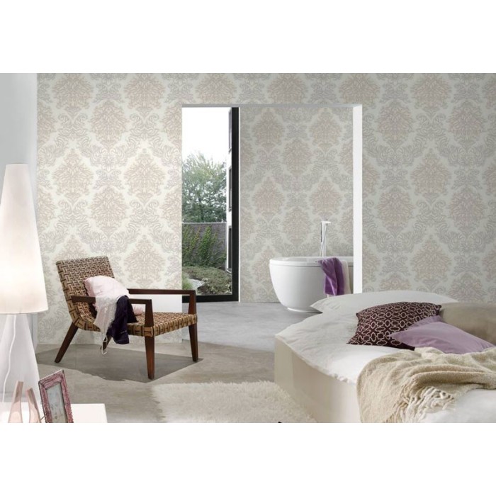 As Creation|Papel Pintado elegante estilo damasco blanco crema|Papel Pintado