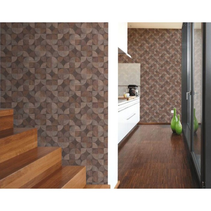 As Creation|Holz-Mosaiktapete mit braunen Kreisen|Tapeten