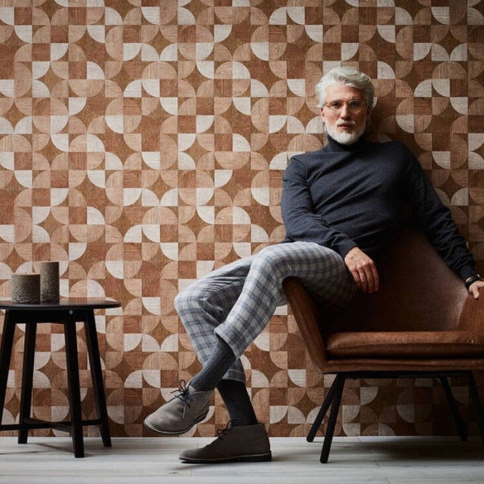 As Creation|3D wood mosaic wallpaper brown tones|Wallpaper