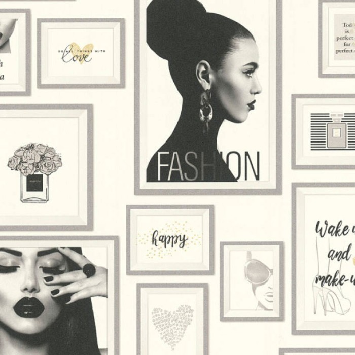 As Creation|Papier peint vintage type collage fashion blanc crème|Papier Peint