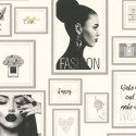 As Creation|Vintage fashion collage style wallpaper white cream|Wallpaper
