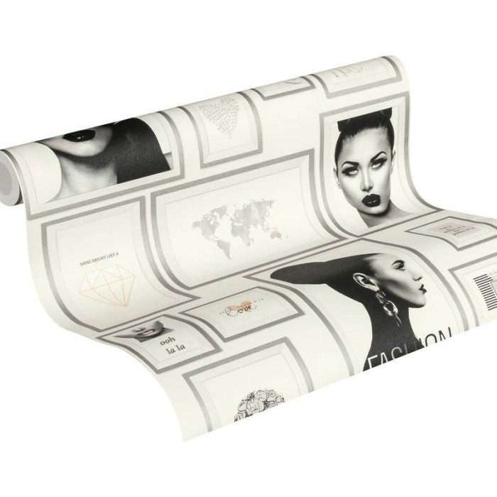 As Creation|Papier peint vintage type collage fashion blanc crème|Papier Peint