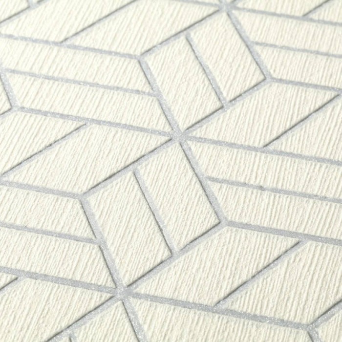 Papel Pintado geométrico efecto brillo beige y plateado - As Creation Metropolitan Stories 369203