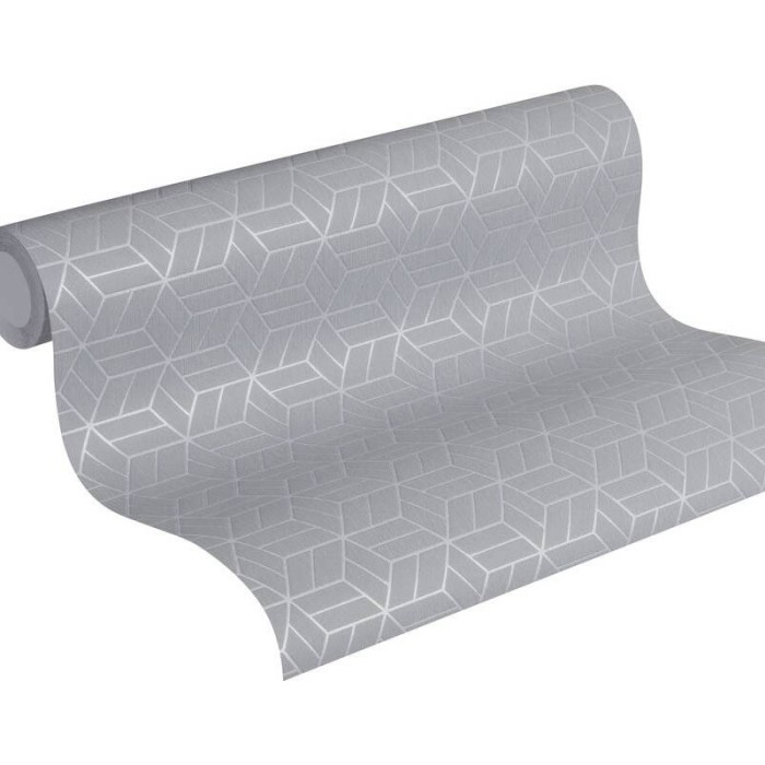 As Creation|Papel Pintado geométrico metalizado textura gris plata|Papel Pintado