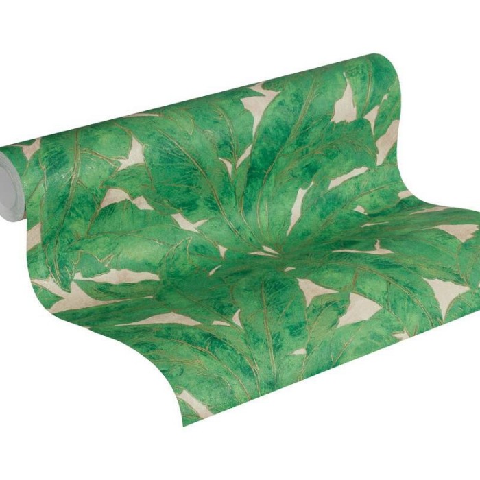 As Creation|Papier peint grandes feuilles tropicales vert et doré|Papier Peint