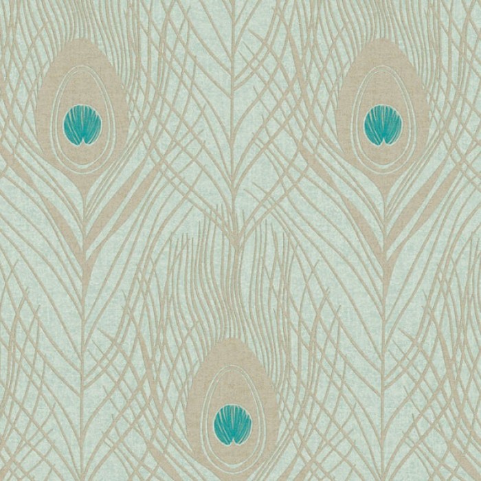 Architects Paper|Papel pintado plumas pavo real con brillo verde turquesa y dorado|Papel Pintado