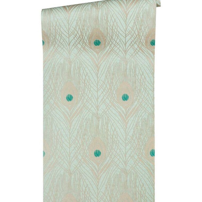 Architects Paper|Papier peint plumes de paon turquoise vert et or brillant|Papier Peint