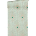 Architects Paper|Peacock feather wallpaper in turquoise green and gold shimmer|Wallpaper