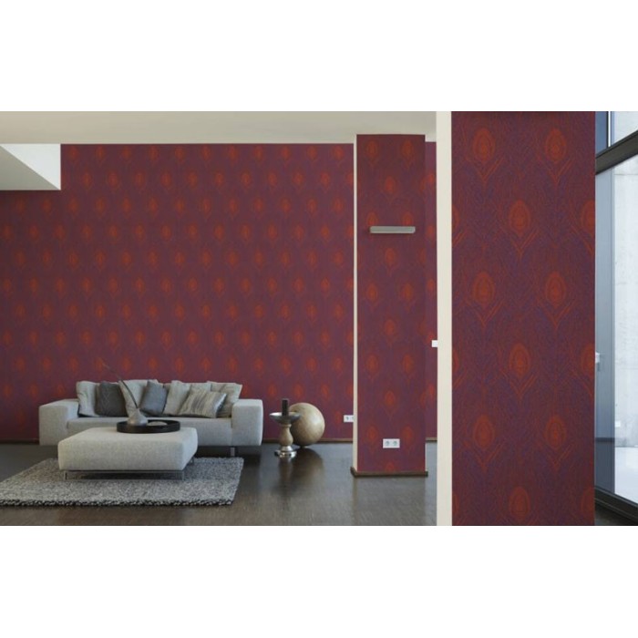 Architects Paper|Papel pintado plumas de pavo real violeta y naranja|Papel Pintado