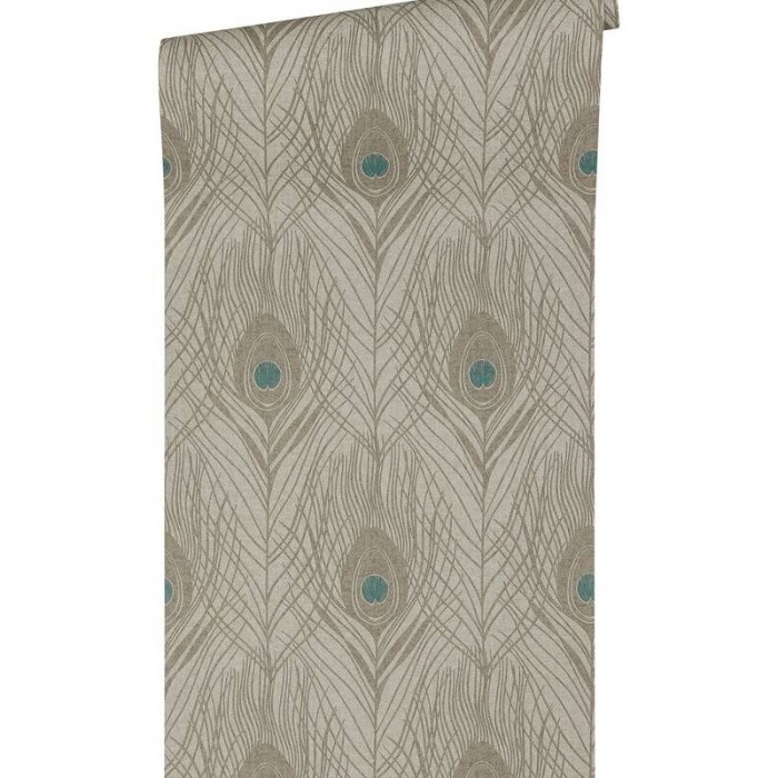 Architects Paper|Super elegant peacock feather wallpaper in brown and grey|Wallpaper