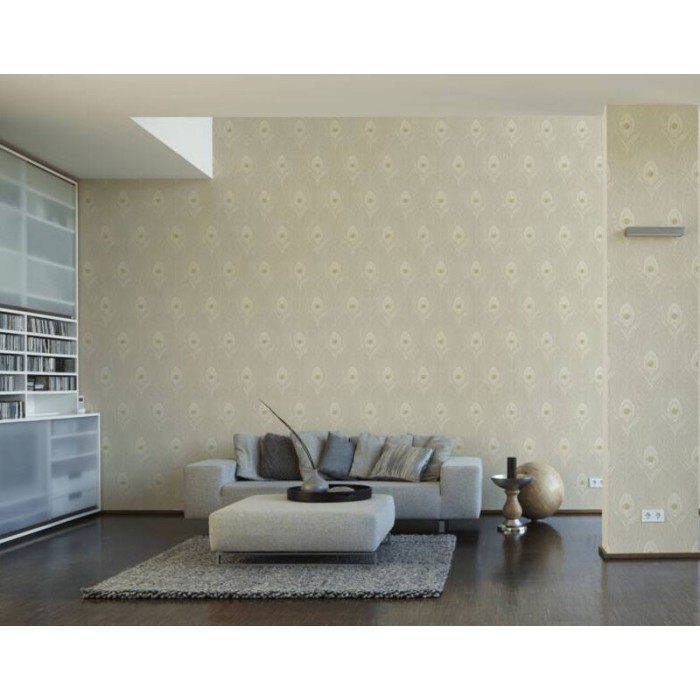 Architects Paper|Papier peint plumes de paon beige élégant|Papier Peint