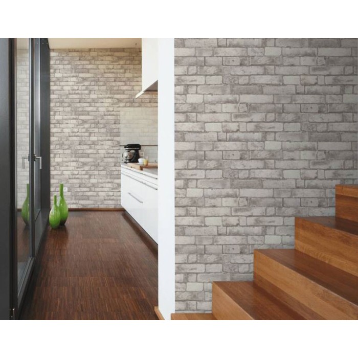 Papeldecor|Tapete hellgraue Ziegelstein-Optik|Ziegelimitat