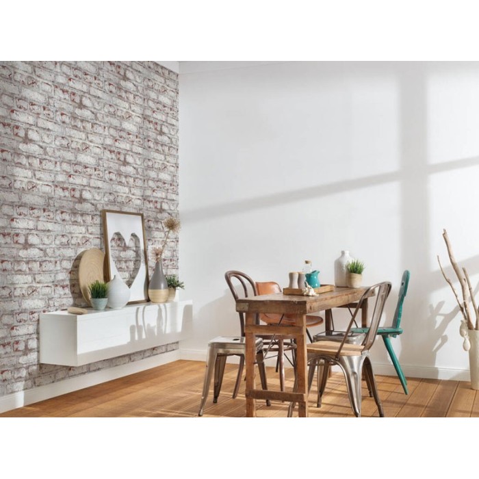 Papeldecor|Tapete gealterter weißer und roter Backstein|Ziegelimitat