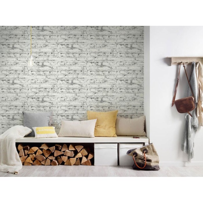 Papeldecor|Wallpaper whitewashed white brick|Brick Imitation