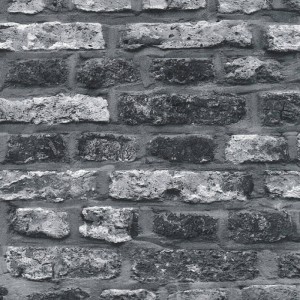 Papeldecor|Papier Peint brique noire avec plâtre|Imitation Brique