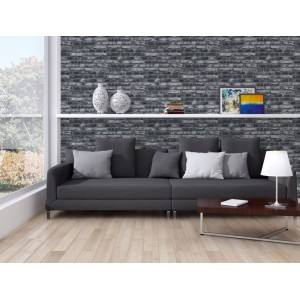 Papeldecor|Papier Peint brique noire avec plâtre|Imitation Brique 2
