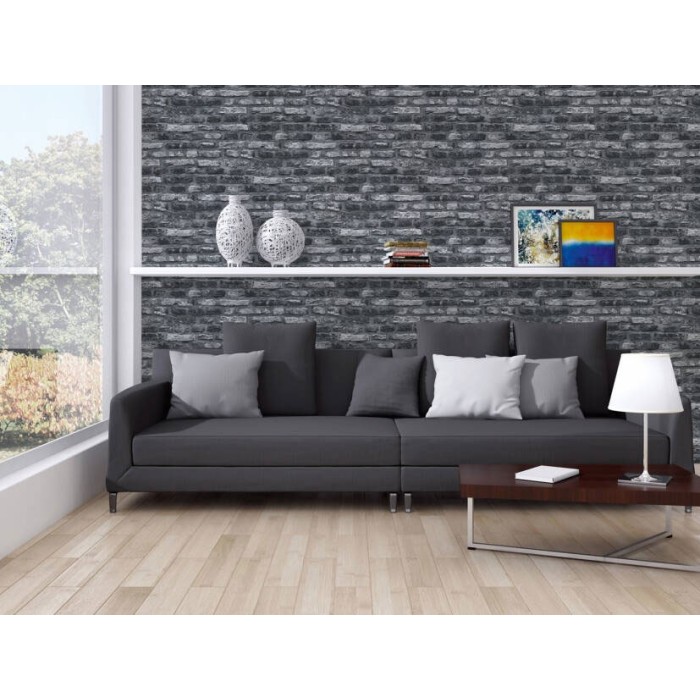 Papeldecor|Tapete gealterter schwarzer Ziegelstein|Ziegelimitat