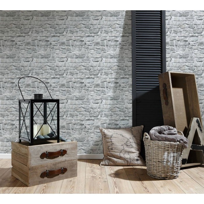 Papeldecor|Rustikale Tapete in grauer Steinmauer-Optik|Steinimitat