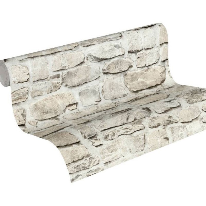 Papeldecor|Papel Pintado rústico muro piedras beige grisaceo|Imitacion Piedra