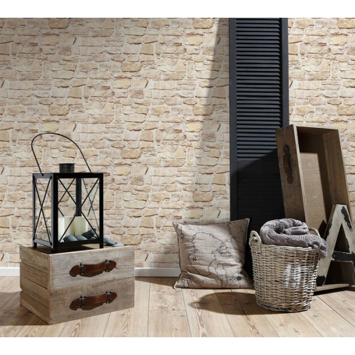 Papel Pintado rústico muro piedras beige -  219-1794