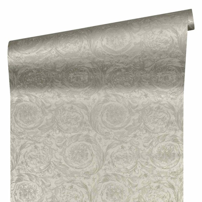 Papeldecor|Ornamental wallpaper with grey and gold metallic texture|Wallpaper