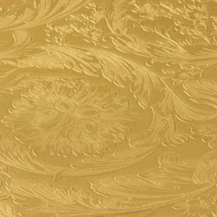 Papeldecor|Papier peint ornemental avec texture métallisée dorée|Papier Peint