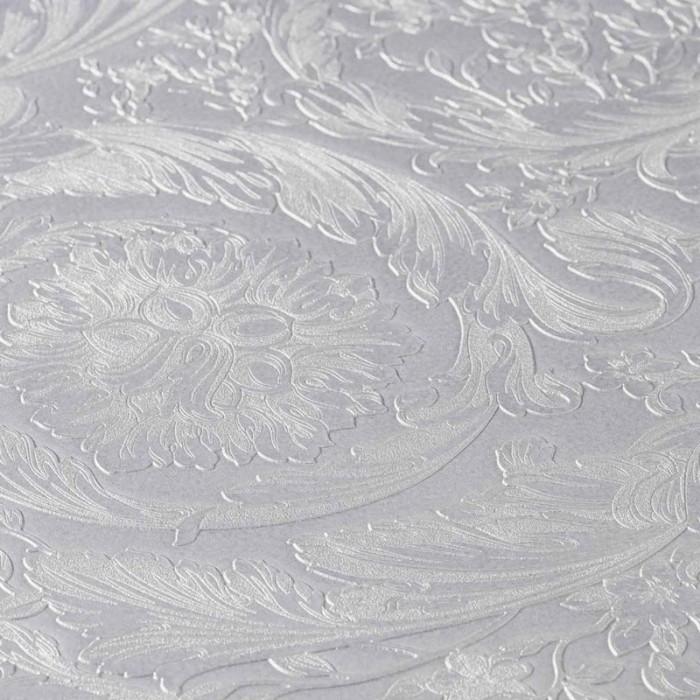 Papeldecor|Papier peint ornemental avec texture métallisée argentée|Papier Peint