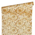 Papel pintado ornamental con téxtura metalizado blanco dorado -  219-1846