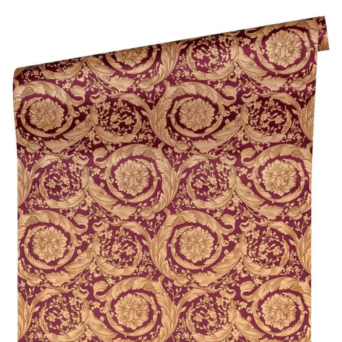 Papel pintado ornamental con téxtura metalizado rojo y oro dorado -  219-1848